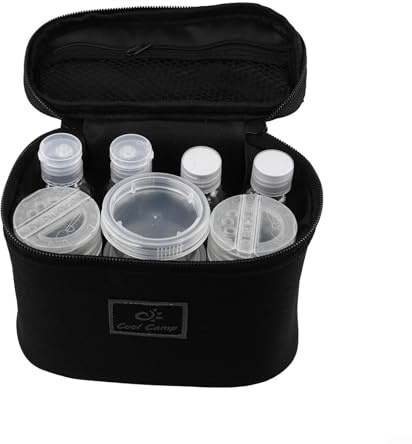 Ensemble d'assaisonnement de camping avec distributeur d'épices portable pour randonnée, 3 boîtes à sauce de 30 ml, 4 bouteilles de 80 ml, 2 pots d'assaisonnement de 100 ml dans un sac de rangement en