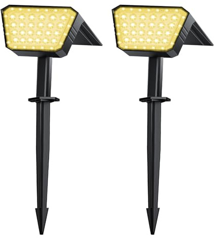 FIFlying Faretti Solari da Esterno 2 Pezzi, 44 LED Faretti Solari a LED da Esterno, 3 Modalità IP67 Impermeabile Lampade da Giardino per Cortile, Patio, Vialetto, Alberi - Bianco Caldo