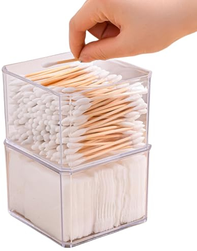 Dispensador de almohadillas de algodón – de almacenamiento cuadrada para bastoncillos de algodón, organizadora apilable para almohadillas de algodón, , anillos, pendientes