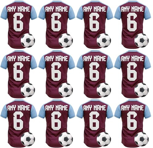 AK Giftshop Personalised Edible Football Shirt Cupcake Toppers – 12 Pack – Custom Name & Number – Wafer Paper Birthday Cake Decorations (CLARET/BLUE)