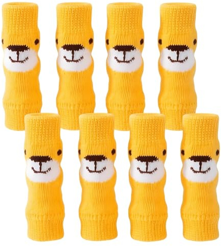 8 calcetines para cachorros con diseño de oso, amarillos, calentadores de piernas antideslizantes, protector de rodilla de punto suave para perros pequeños