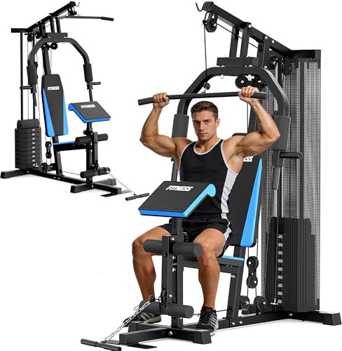 Kraftstation Fitnessstation Multifunktional Fitnessgerät für zuhause mit 40+ Übungen, Fitness Station mit 150 kg Maximalbelastung,Butterfly, Beinstrecker, Latzugstange, Bizepscurl,Ganzkörpertraining