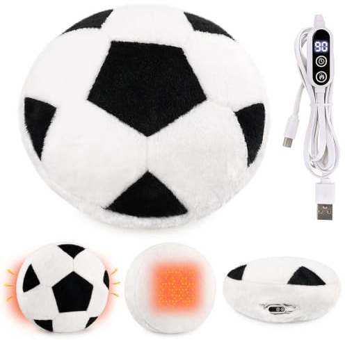 Electric Heating Pad Plush Electric USB Heating Pad for Period Pain Relief Heat Pad Plush for Cramps Relief Cuddly Soccer Shaped Electrical Heat Pad for Neck Shoulder Back(Black Football)