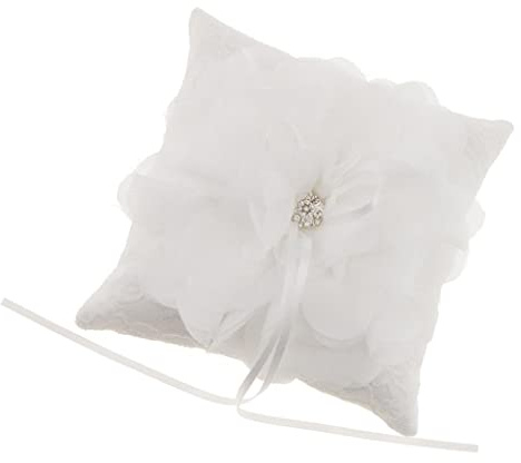Sclmgo Romantische Blume Ehering Kissen Satin Ringkissen Weiß
