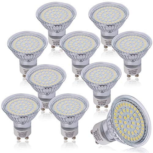 HCFEI 10x LED GU10 Leuchtmittel, Kaltweiß 5000K 3W Lampe Strahler Spot 430lm, Ra>80, KEIN FLACKERN, AC 100-240V, Nicht Dimmbar, SMD LED Strahler 120° Classic Glas, 3 Jahre Garantie