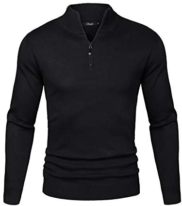 iClosam Jersey Hombre Invierno con Cuello JerséIs Suéter Hombre Invierno Algodón Clásico Jersey Cremallera Hombre Manga Larga,A-Negro XL