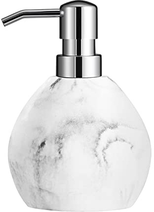 Luxspire Distributeur de Savon en Résine, Bouteuille Sphérique avec Pompe pour Ranger Savon Liquide Lotion, Récipient de Shampooing Rechargeable, Décoratif pour Salle de Bains, Cuisine - Blanc