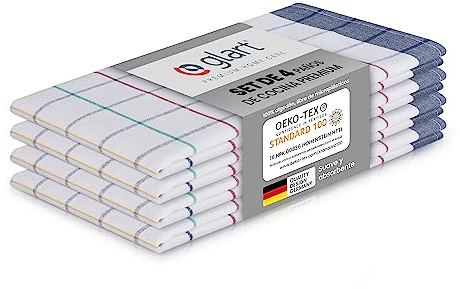 Set de paños de cocina Glart 48NAV - 4 piezas de 70x50 cm - 100% algodón - Certificado Oeko-TEX Standard 100 - Cuadros en azul, rojo, verde, amarillo - Lavable y absorbente.