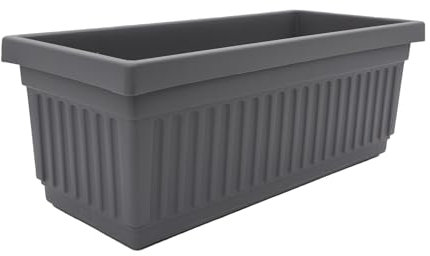 The HC Companies Fioriera veneziana rettangolare da 45,7 cm, in plastica leggera, per interni ed esterni, con drenaggio, per davanzale, erbe, fiori, grigio caldo