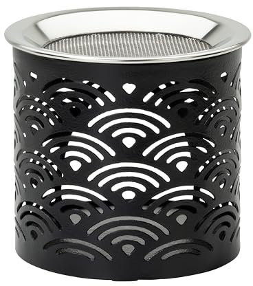 RÄUCHERSTÖVCHEN aus Eisen SCHWARZ [Höhe 6 cm, Handmade] mit Edelstahl-SIEB – zum RÄUCHERN mit TEELICHT – Handarbeit aus Indien – MaMeMi