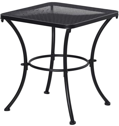 Outsunny 45cm Square Garden Table, Outdoor Metal Bistro Side Desk with Mesh Top, Black