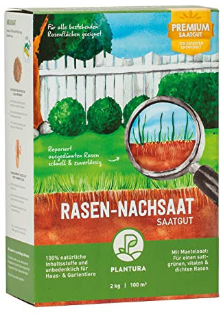 Plantura Rasen-Nachsaat, schnellkeimendes Premium-Saatgut mit Mantelsaat, 2 kg für 100 m²