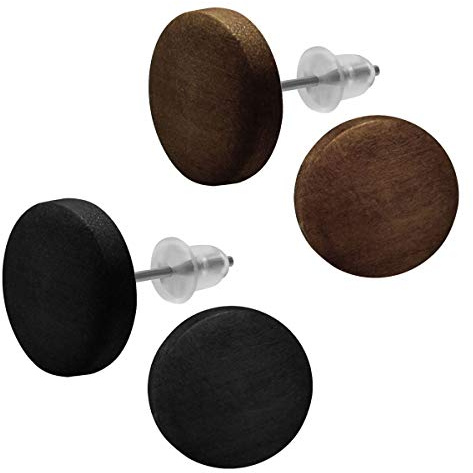 Soul-Cats 1 Paar Holz Ohrstecker in drei natürlichen Farben braun beige schwarz, einzeln oder als Set