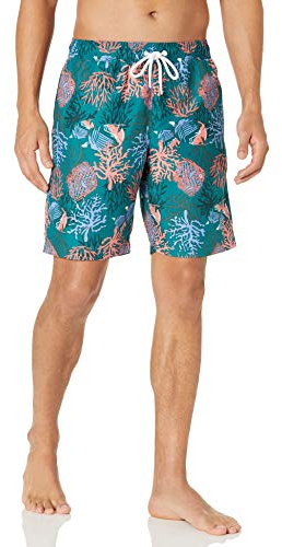 Amazon Essentials Herr Badshorts med Nätinnerbyxa, 23cm Benlängd med Fickor och Dragsko, Korall Orange, L