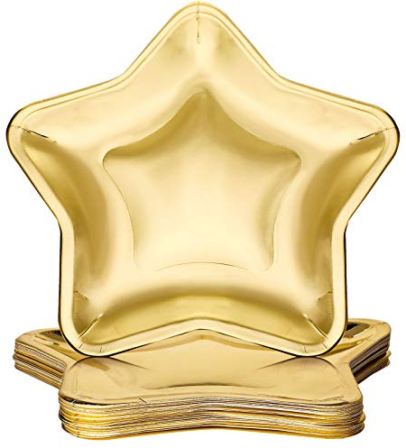 Patelai 30 Pieces Thick Star Shaped Paper Plates Disposable Party Plate Pentagram Dinnerware Decorations for Graduation Independence Day Wedding Birthday Baby Shower, 9.45 Inch(Gold,30 Pieces)