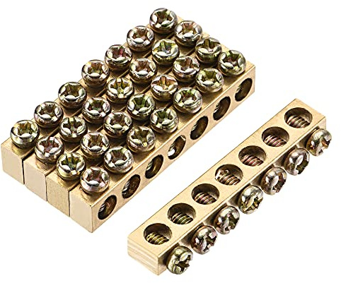 sourcing map Klemmen Erdungsschiene 46 mm x 5.5 mm x 7.5 mm 5 Stk | Schraubblock Barriere Messing 7 Positionen für Stromverteilung