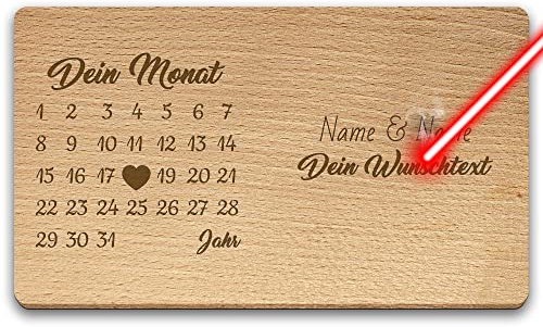 Frühstücksbrett mit Kalender selbst gestalten - Jahrestag anpassen, mit Name & Text gravieren - Geschenk für Valentinstag, Weihnachten, Geburtstag - Holzbrett Buche, personalisiert I Gravur