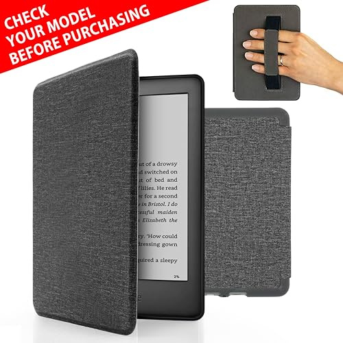 MyGadget Hülle für Kindle Paperwhite 10.Generation [ Modell 2019 - J9G29R - 6 Zoll ] mit Handschlaufe & Auto Sleep | Wake Funktion - Flip Case in Hell Grau