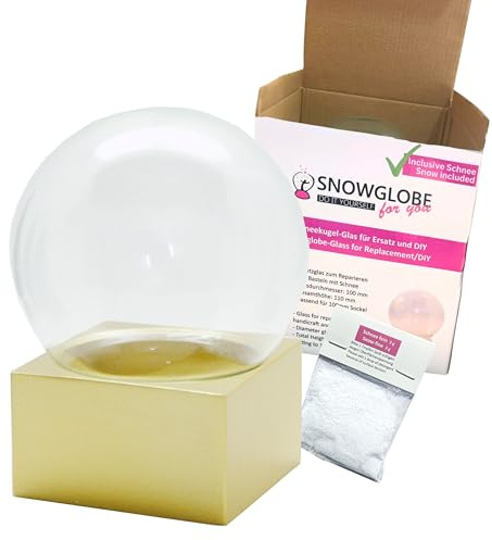 Snowglobe for You | Bastelset DIY Schneekugel mit 1 x Schnee | Do it Yourself mit Glaskugel und Polyresinsockel | eckig | 100mm Durchmesser | Schüttelkugel individuell | 40070 (Gold)