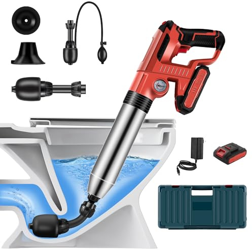 Electric Toilet Plunger，Drain Clog Remover Tools,High Pressure Air Toilet Plungers Heavy Duty Plunger For Toilet,Bathroom,Floor Drain,Sewer,Pipe，RED