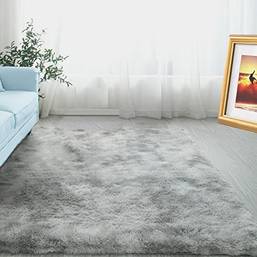 ABWXN Flauschig Teppich Hochflor Teppich 90x150 cm Flauschig Teppich, Modern Langflor Shaggy Teppich Bettvorleger für Wohnzimmer, Schlafzimmer, Kinderzimmer, Jugendzimmer - Hellgrau