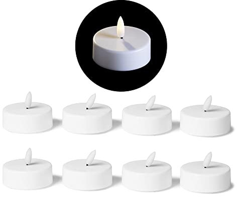 Novaliv 8 velas de té con temporizador, luz blanca cálida, 3D, 6 cm de diámetro, para batería CR2032, velas LED grandes, velas de té LED para pick en corona de Adviento