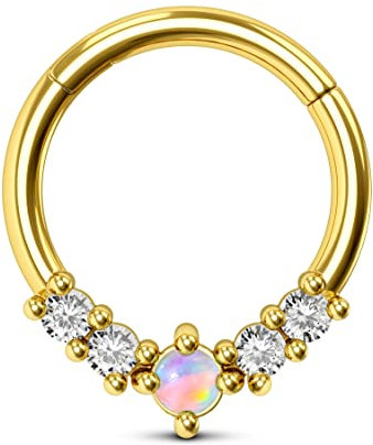 CM Crareesi Mania Opal Nasenpiercing Ring - Chirurgenstahl Nasenring Gold Septum - 16G Daith Schmuck - 316L Edelstahl