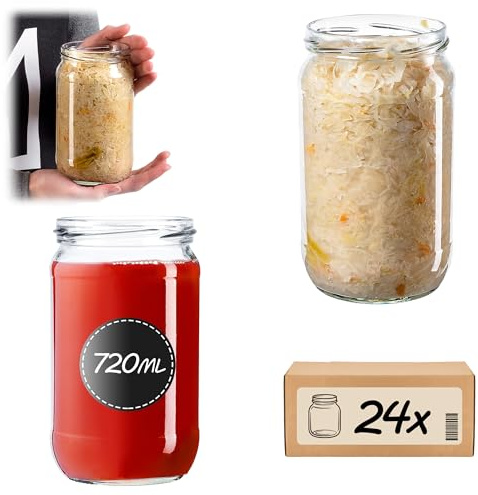 KADAX 24er Set Einmachgläser 720ml TO82 Ohne Deckel, Große Sturzgläser mit Schraubdeckel, Einkochgläser Fermentierglas für Gurken, Gemüse, Sauerteig