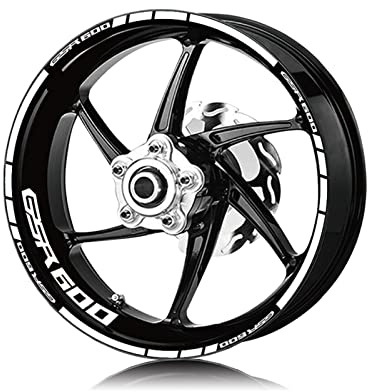 EGEIRA Pegatinas para Cubo De Motocicleta, Pegatinas Reflectantes Impermeables para Llanta, Pegatinas De Rayas Reflectantes con Logo para Suzuki GSR600 GSR 600 Calcomanías Llantas (Color : Bianco)