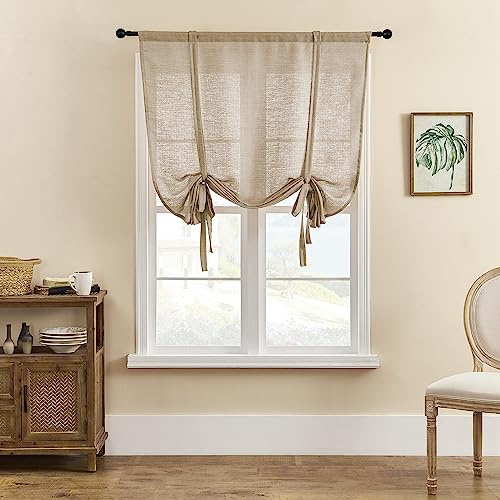 SIMPVALE 1 Pezzo Tende Romane in Tulle Tie Up Tende Trasparenti con Tasca per Bastone Tessitura di Lino Tenda in Voile Traslucido per Soggiorno Camera da Letto Balcone Cucina Bagno, Caffè Chiaro