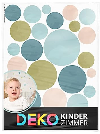 DEKO KINDERZIMMER Wandsticker Punkte Kreise für Babyzimmer 120 Stück Wandtattoo für Kinderzimmer Klebepunkte in Hellblau Beige Grün Set Wandaufkleber Dots DK1000A-13