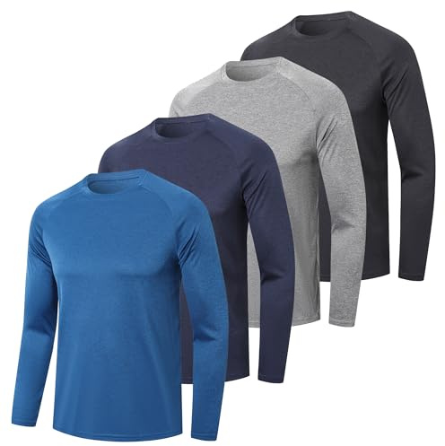 4/5-pack långärmad t-shirt för män snabbtorkande löpning sport gym t-shirts utomhus aktiv atletisk prestanda crew långärmad topp, Svart grå marinblå, XXL