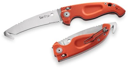 Antonini Coltello Professionale da Soccorso SOS, lama con tagliacinture incorporato in Nitro-B, blocco sia in posizione aperta che chiusa, manico in G-10 arancione ad alta visibilità - art. SAR AR/L