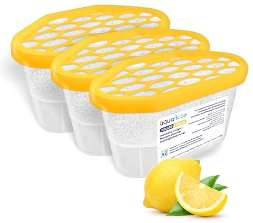 Aquafloow Assorbitore di Umidità per Ambienti 400 ml, Riduce l'umidità, 3 Pezzi LEMON | Neutralizzatore di Odori, Deumidificatore per Cucina, Armadio, Bagno e Studio