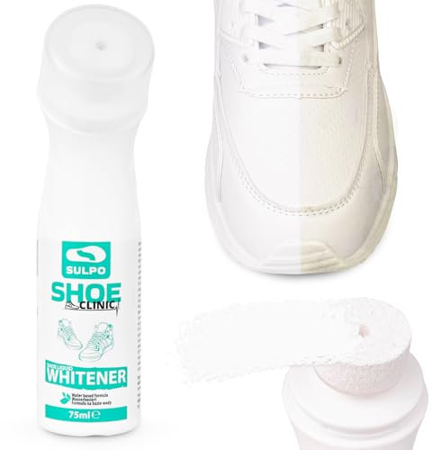 SULPO Schuhcreme Weiß Shoe Clinic Sneaker Whitener - Reiniger Weiße Schuhe - Schuh Weißmacher - Sneaker Pflege Weiß - Schwamm Applikator - deckend 75ml