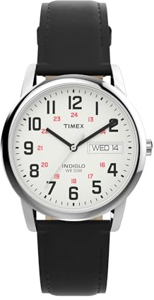 Timex Men's Easy Reader Classic 35mm Watch - Black Strap White Dial Silver-Tone Case