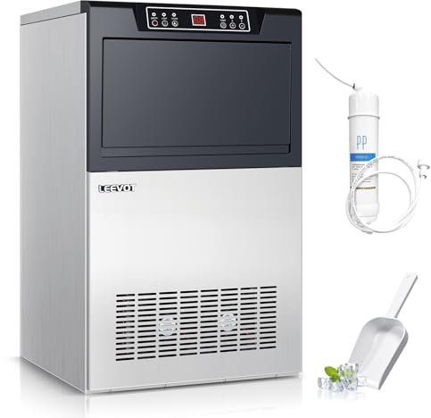 LEEVOT Macchina Ghiaccio Professionale, Fabbricatore da 60kg/24h, 140 Cubetti in 6-15 Minuti, Ideale per Caffetterie, Bar e Ristoranti