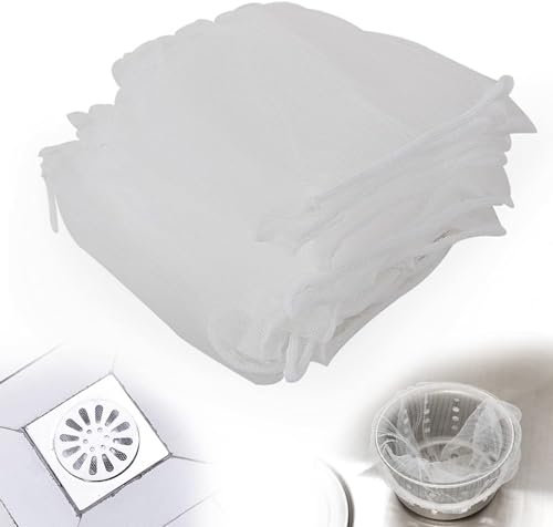 100 Pcs White Mesh Strainer Bag, Disposable Mesh Sink Strainer Bags for Kitchen Sink, Filter Bag Sink Strainer Cover for Most Sizes of Floor Drain Kitchen Sink Bathroom Kitchen Sink Accessories