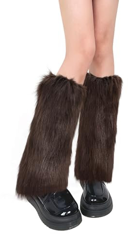 XEPST Damen Kunstpelz Beinwärmer Plüsch Beinwärmer, Mädchen Furry Fuzzy Beinwärmer Winter Stulpen Damen für Winterwärmer Karneval Halloween Fasching Mottoparty Verkleidung, Braun