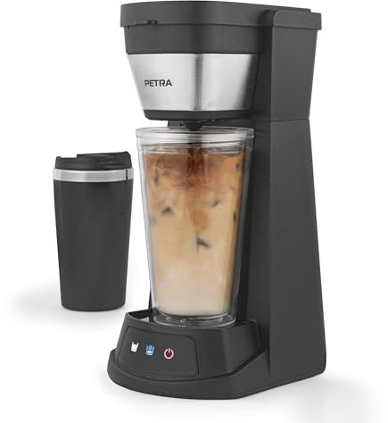 Petra 2 en 1 Machine à Glacé – Machine Café espresso frío, Inclus une Tasse de Voyage de 420 ml, un Gobelet de 440 ml avec Paille, Compatible avec le Café Moulu et Dosettes, 700W, PT6214VDE