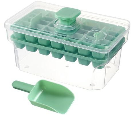 Tray, Tray with Lid and Container, Portable Tray with Press Mould, Ice Box Tray, Easy Press Ice Maker with Scoop, 68 Cubes for Whiskey Cocktail, Juice, Coffee