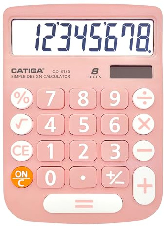 CATIGA Calcolatrice da tavolo a 8 cifre con energia solare e display LCD, tasti grandi, per casa, ufficio, scuola, classe e affari, 4 funzioni, piccole calcolatrici di base per scrivania, CD-8185