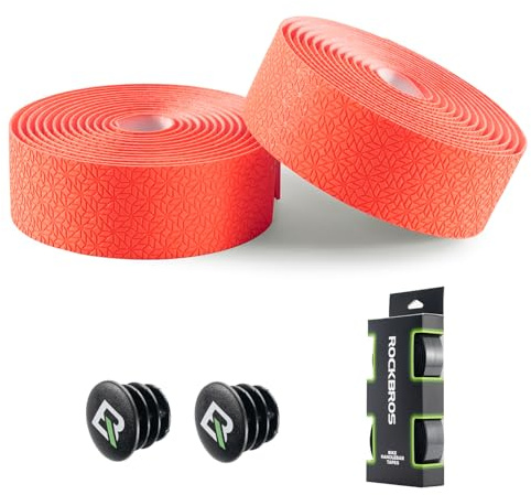 ROCKBROS Nastro Manubrio Bici Corsa 2 Pezzi, Nastro Bicicletta per Manubrio MTB Strada Gravel Antiscivolo Antiurto Accessori Bici 220 * 3mm, EVA, Arancione