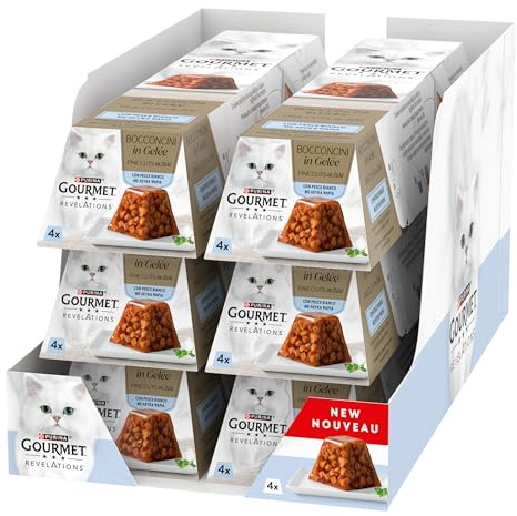 GOURMET Revelations Cibo Umido per Gatti Adulti Bocconcini in Gelée con Pesce Bianco, 24 Confezioni da 57g