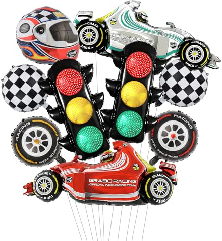 Auto Luftballons Geburtstag 9 Stück Luftballons Auto Deko Geburtstag Rennwagen Folienballons Verkehrsampel Folienballon Deko Luftball-ons Geburts-tagdeko für Kinder Party Dekoration