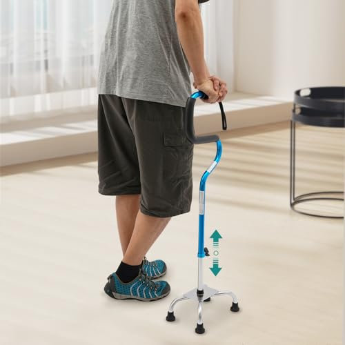Gehstock mit Aufstehhilfe, Ergonomischer Gehstock mit 4 Füßen, Höhenverstellbar, Belastbar 136 kg, Gehhilfe Krücken, Spazierstock für Herren, Frauen, Senioren