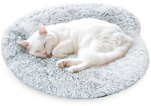 Arquiel Cat Bed Round, Ultra Soft Washable Small Dog Couch Bolster, Anti-Slip Sleeping Mat for Kitten and Puppy(24×24inch, Grey)