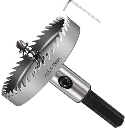 METALLIXITY Trousse de Scie Cloche 75mm (2-61/64), Scie Cloche en Acier Rapide M2 avec Foret Centre, Clé hexagonale et Ressort - pour Métaux Mi-Durs, Bois, Plastique, Argent