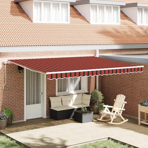 Qnhdfrt Auvent manuel à bras articulés, avec bras extensibles, 450 x 300 cm, rayures rouge/noir, pour balcon et terrasse, système de protection solaire robuste