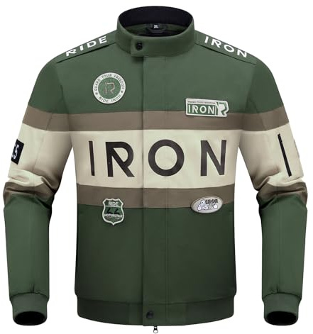 RIDEIRON Chaqueta Moto Hombre con Protecciones CE – Chaqueta Motociclista 4 Estaciones con Forro Térmico Extraíble, Transpirable y Resistente, Diseño con Bordados y Gran Estampado M-XXL